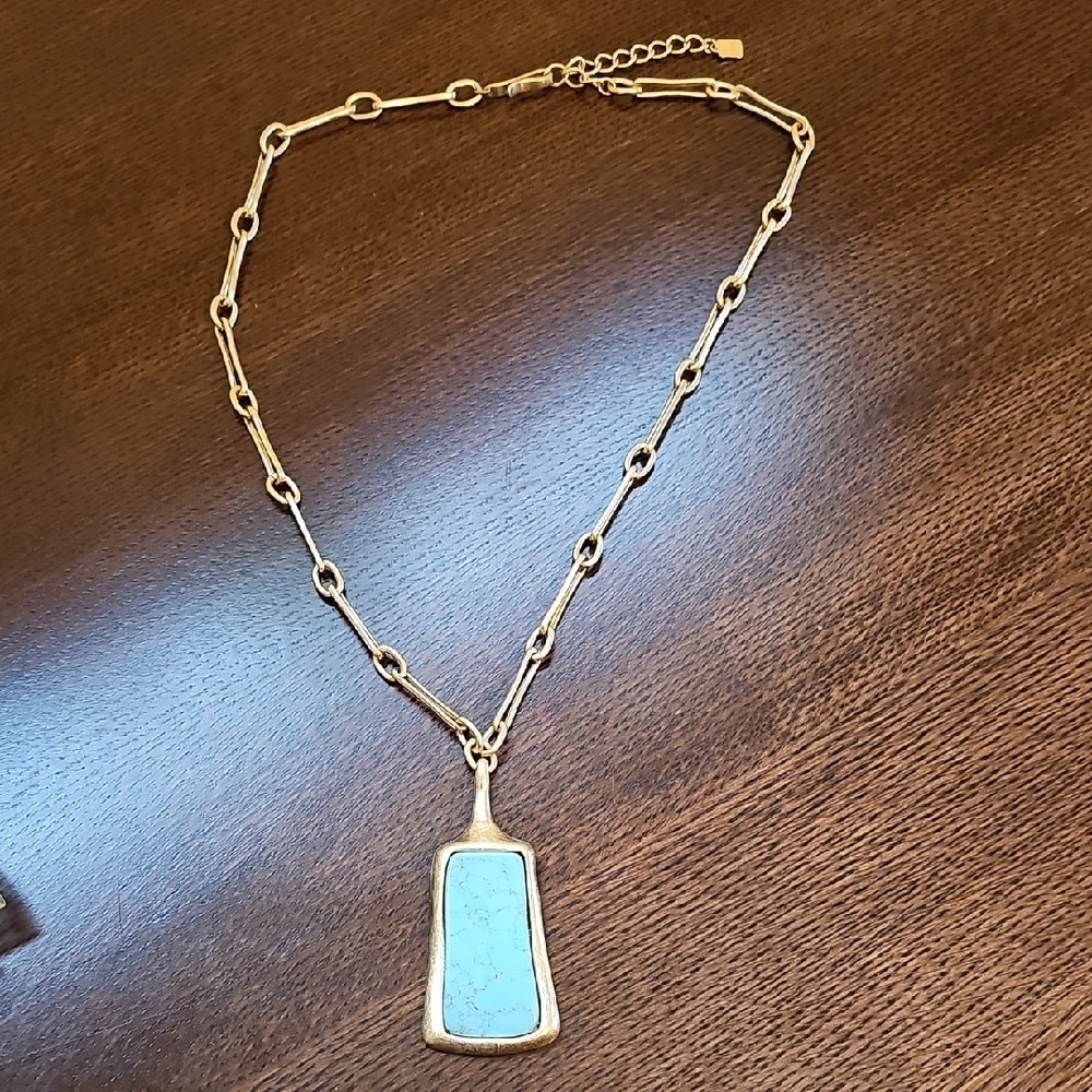 Gold Chain Necklace with Turquoise Pendant